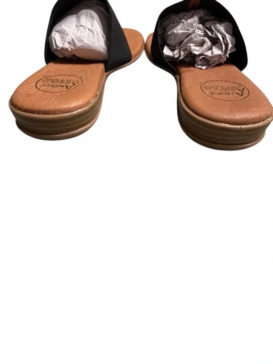 Andre Assous Black and Tan Slide Thong Sandals - Picture 8 of 8